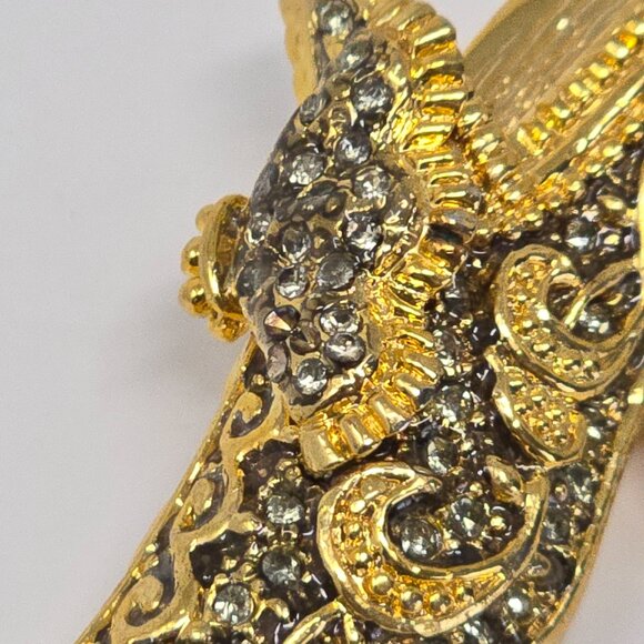 Vintage Gold Tone Rhinestone High Heel Shoe Brooch Baroque Victorian Slipper Pin - Picture 8 of 14